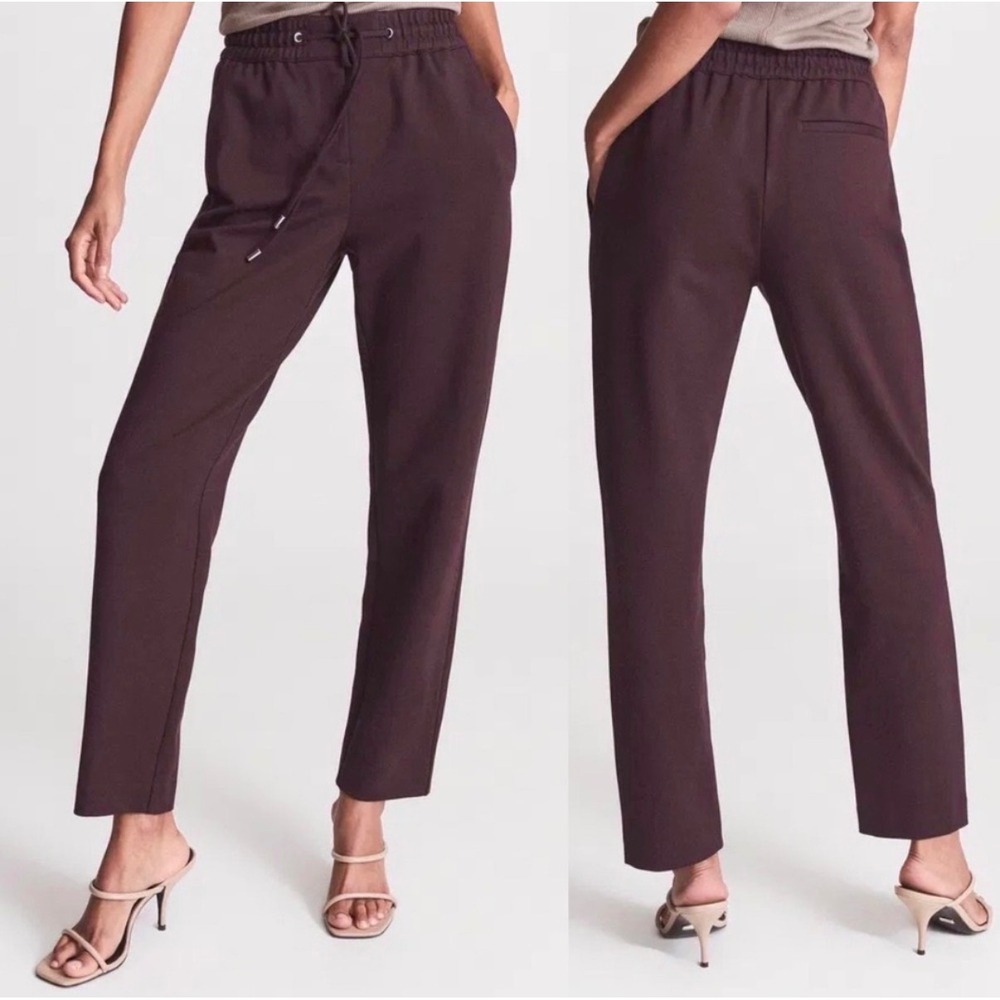Reiss Eve Pull On Formal Joggers Pants Minimalist Burgundy size 4